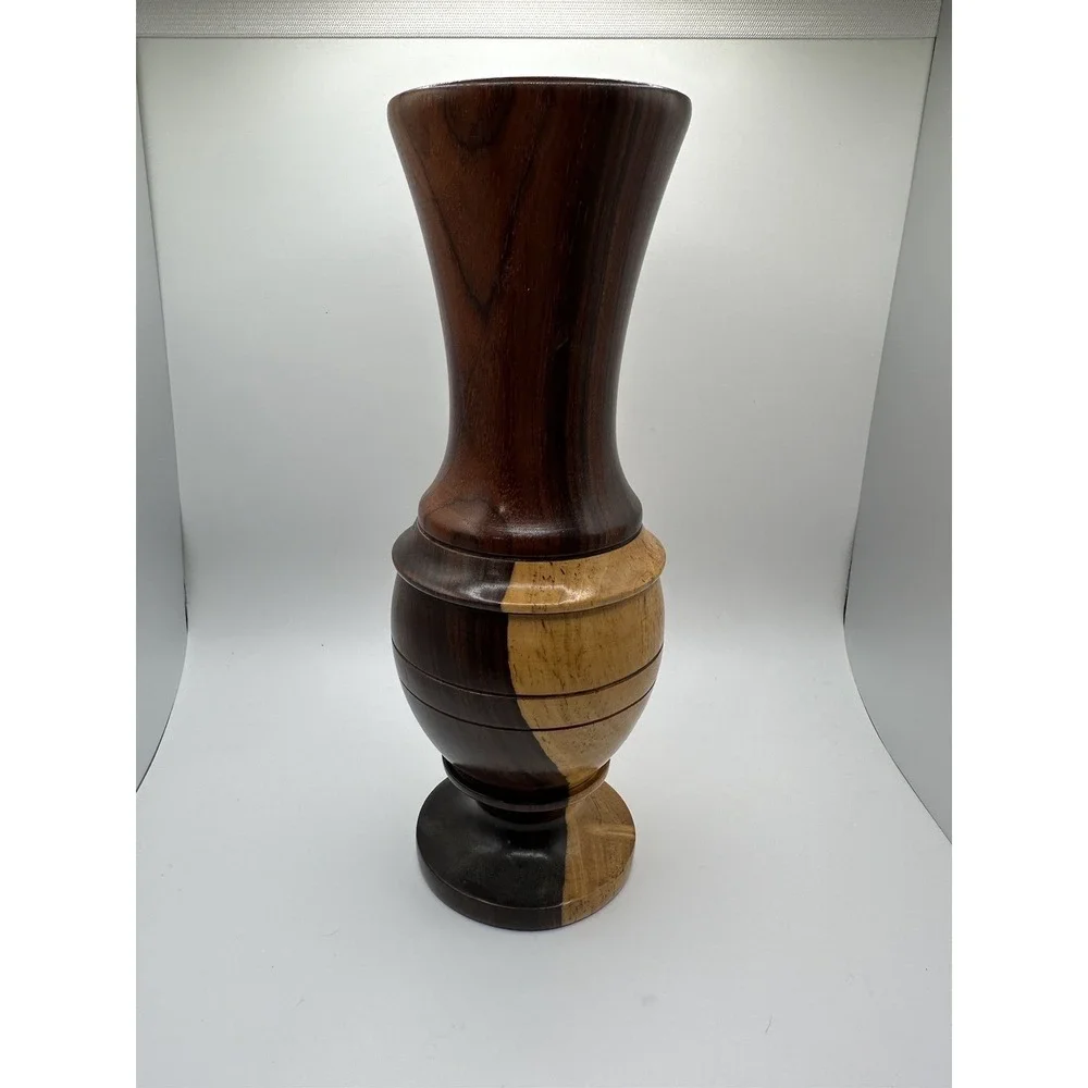 Vintage Multitone Solid Wood Hand Crafted Turned Footed‎ Bud Vase 6